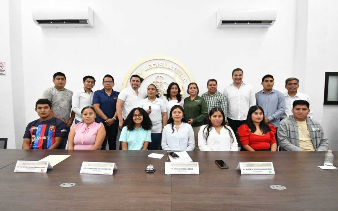 Estudiantes de la Universidad Intercultural de Oxolotán acuden a una sesión de la Comisión Ordinaria de Bienestar Social